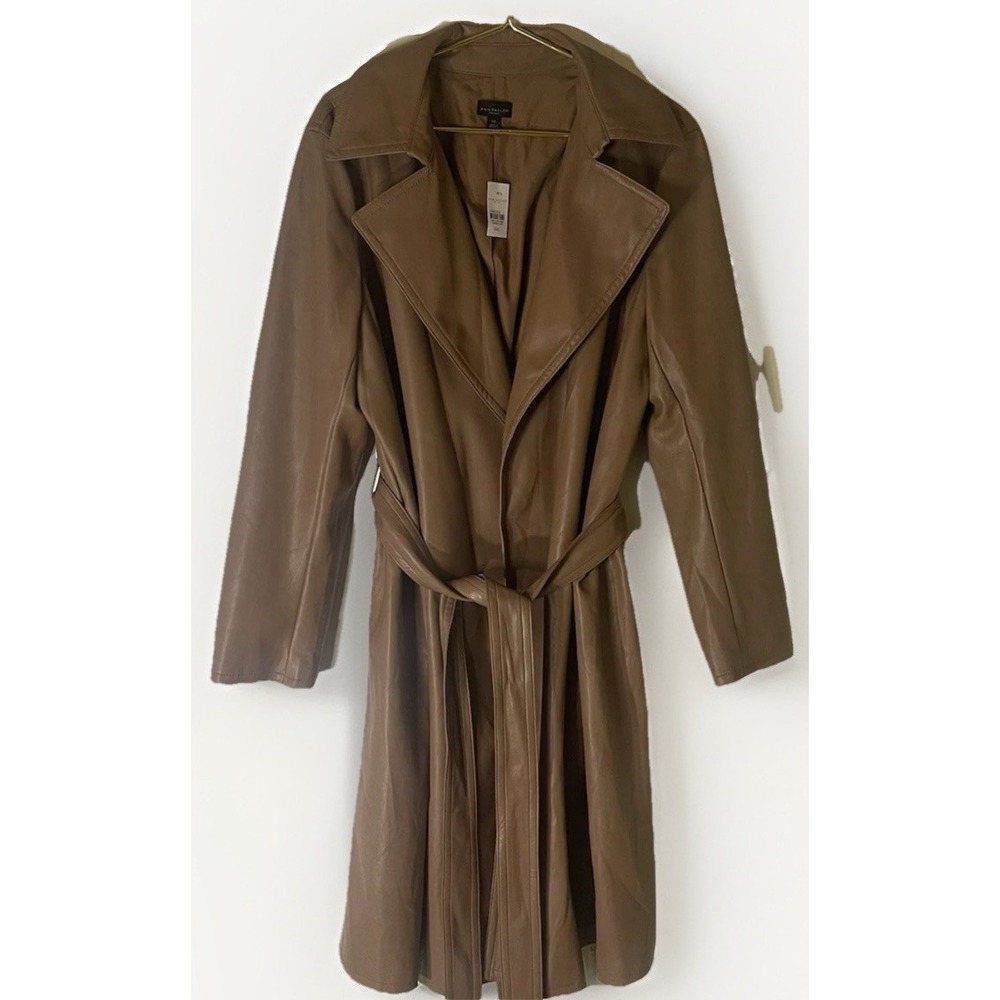 Ann‎ Taylor Faux Leather Wrap Coat Tan XXL Belted Jacket Women Plus NWT